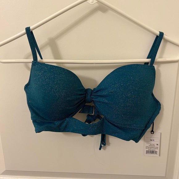 NWT Shade & Shore Sparkly Teal Bikini Top - Picture 4 of 6